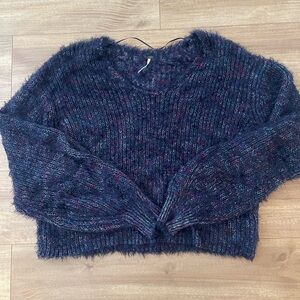 Free People Dark Blue Gelato Eyelash Fuzzy Oversized Sweater Womens Size Large